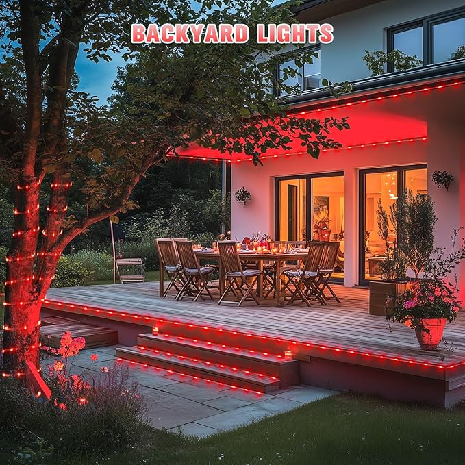 JMEXSUSS 2 * 200 LED Red Solar Rope Lights, 66ft IP 65 Waterproof Solar String Light Outdoor, 8 Modes Christmas Lights for Camp Trampoline Ladder Slide Tent