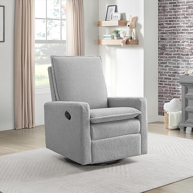 Oxford Baby Uptown Upholstered Swivel Glider and Recliner Nursery Chair,Boucle, Koala Gray