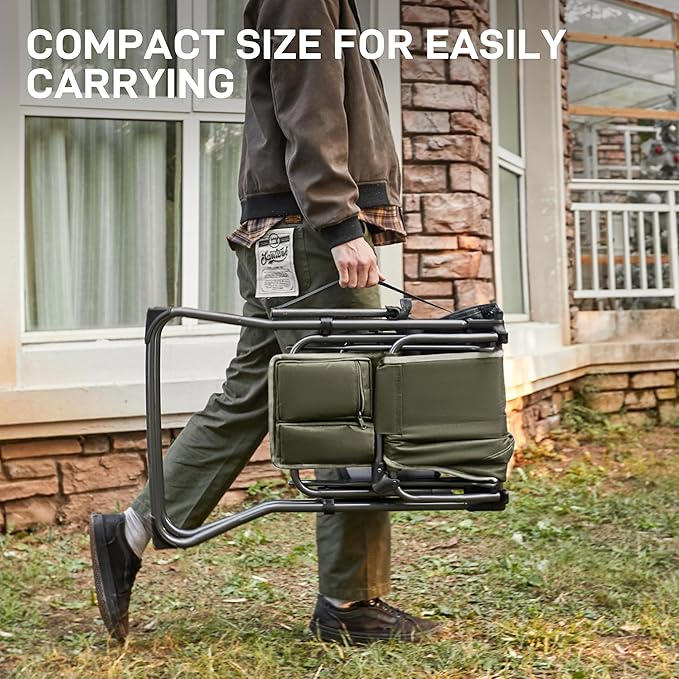 EVER ADVANCED Portable 30.7" Seat Height Tall Folding Camping Chair Directors Chair High Foldable Bar Stool with Side Table for Makeup Artist, Sports Event, Craft Show, Supports 350LBS Green Grey