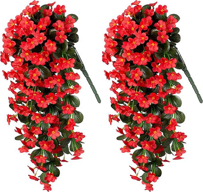 HyeFlora Artificial Fall Fake Hanging Plants Flowers for Outdoor Outside Autumn Decoration, 2 PCS Faux Silk Daisy Mums Red Orchid Long Vines UV Resistant Realistic for Home Indoor Porch Patio Balcony