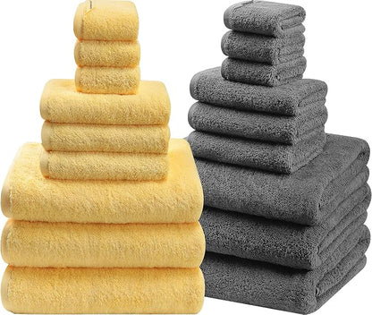 SEMAXE 18-Pack Bath Towel Set Include 6 Bath Towels, 6 Hand Towels, 6 Wash