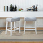 Roundhill Furniture Coco Upholstered Backless Saddle Seat Counter Stools 25.5" Height Set of 2, White-Wash Finish, Light Gray Fabric