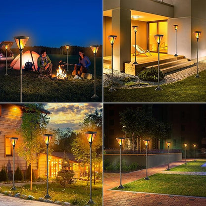 iBaycon 2 Pack 54" Solar Flame Post Lights, Flickering Flame Solar Lamp Post Lights Outdoor Waterproof for Yard Lawn Patio Decor