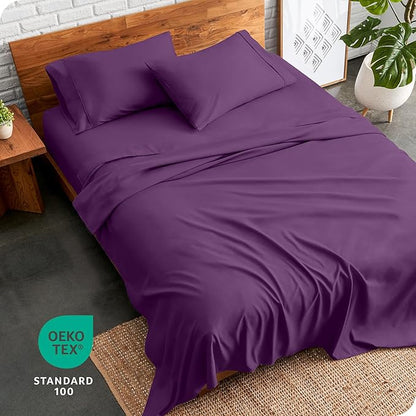 Bare Home Split King Sheet Set - 1800 Ultra-Soft Microfiber Bed Sheets - Double Brushed - Deep Pockets - Easy Fit - 5 Piece Set - Bed Sheets & Pillowcases (Split King, Plum)