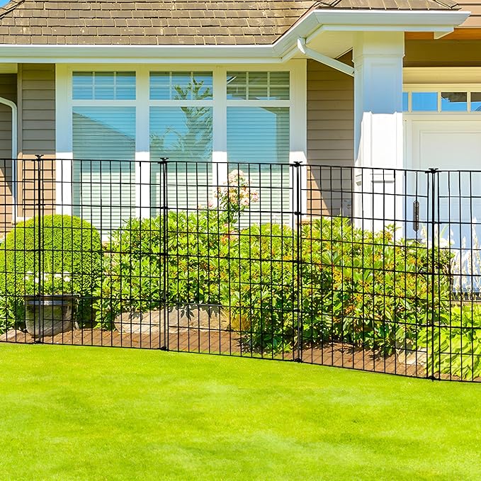 Garden Fence 40 inch H x 28 inch W (10 Panels, Total Length 23 ft) Metal Decorative Fence No Dig Rustproof Animal Barrier Fencing for Dog, Rabbits, and Patio,Yard
