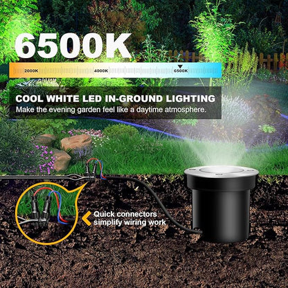 4Pack 3W Low Voltage Landscape Lights with Connectors 12-24V LED In-Ground Lights IP67 Waterproof Garden Lighting 6500K Outdoor Well Light for Yard Pathway Driveway Deck (Cool White)