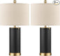 KDG 23.4" Black PU Leather Table Lamps for Living Room Set of 2, E26 Socket LED Modern Home Decor Fabric Lampshade Desk Lamp Lighitng for Bedroom, Bedside, Farmhouse, Nightstand, Night Light