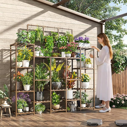 EnHomee Plant Stand Indoor Tall Plant Stand Outdoor Large Wood Plant Shelf Indoor for 22 Pots Plants,4-tiers Plant Holder for Patio Living Room Gardening Balcony, 55.9" Wx63.1 Hx11.78 D