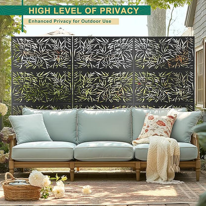 72" H47" W Metal Outdoor Privacy Screen - Freestanding, Decorative Fence (3 Panels)