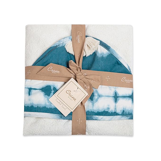 Crane Baby Hooded Towel, 100% Cotton & Terry Cloth Hooded Baby Towels for Boys & Girls, Blue Tie-Dye, 30" w x 30" h, Hooded Baby Beach Towel, Baby Pool Towel, Baby Bath Towel, Hooded Towels for Baby