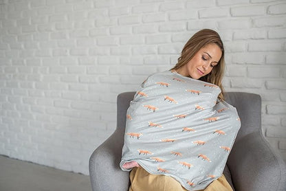 Baby Car Seat Cover Canopy and Nursing Cover Multi-Use Stretchy 5 in 1 Gift Grey with Foxes Copper by Copper Pearl