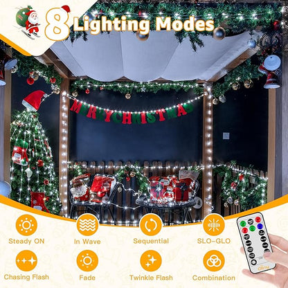 Ollny Outdoor Christmas Lights 1000LED 328FT, Cool White Fairy Lights IP67 Waterproof, Plug in String Light with Remote 8 Modes Timer, Xmas Light for Outside Indoor House Tree Decorations