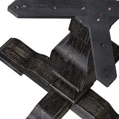 F53-11-TP - Wood Dining Table with Acacia Wood Round Tabletop, Sand Blasted Black Finish