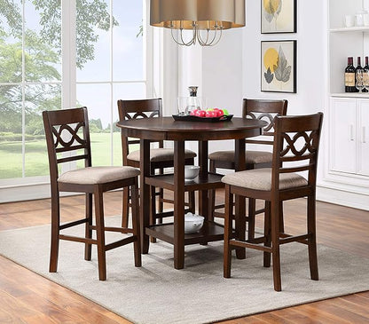 New Classic Furniture Cori 5-Piece Round Counter Set with 1 Dining Table and 4 Chairs, 42-Inch, Cherry Brown