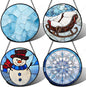 Stained Glass Window Hanging 4 Pcs Set Blue White Christmas Snowman Snowflake 7.8" - Suncatcher Door Garden Sun Catcher Decor Birthday Mother's Day Xmas Gifts for Mom Woman Nana Men