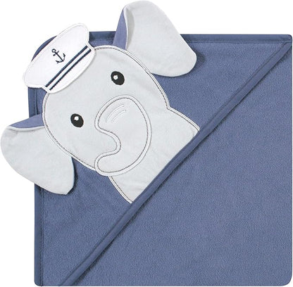 Hudson Baby Unisex Baby Cotton Rich Hooded Towels, Sailor Elephant, One Size