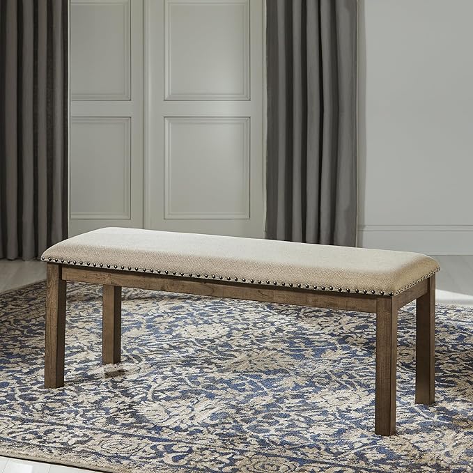 Signature Design by Ashley Moriville Casual Rustic Upholstered Dining Bench, Grey & Brown