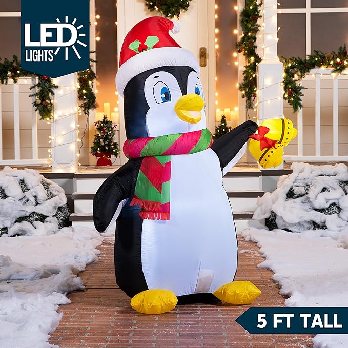 Joiedomi 5 FT Christmas Inflatable Penguin Decoration, Blow Up Yard Decoration Holiday Life-Size with Built-in LEDs for Christmas Party Indoor, Outdoor, Yard, Garden, Lawn Décor