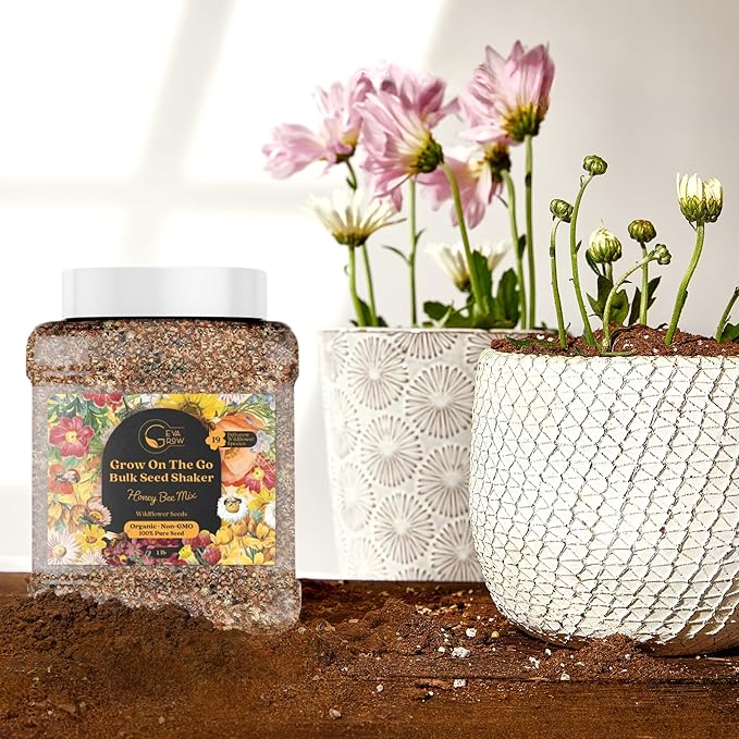 Bulk Wildflower Seed Mix – Honey Bee Wildflower Seed Mix 1 Pound Tub by GevaGrow | Bulk 300,000+ Seed Tub | 19 Variety Flower Seeds for Planting in Pots & Outdoor Gardens | No Messy Bags or Packets |