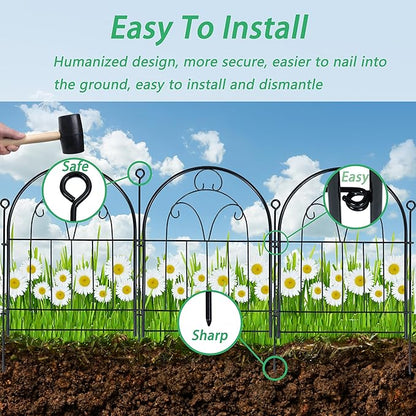 Garden Fence, 11ft(L) X 21in(H) 10 Pack Rustproof Metal No Dig Fence Panels, Garden Fencing Dog Fence Outdoor for Yard, Decorative Fences and Borders, Animal Barrier, Flower Bed, Patio