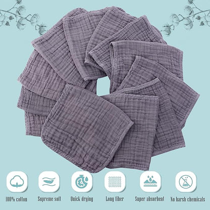 Cute Castle 24 Pack Muslin Burp Cloths for Baby - Ultra-Soft 100% Cotton Baby Washcloths - Large 20'' by 10'' Super Absorbent Milk Spit Up Rags - Burpy Cloths for Unisex, Boy, Girl - Grey