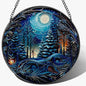 8-Inch Starry Night Forest Suncatcher Ornament, Stained Glass Window Hanging & Stained Glass Holiday Ornament, Sun Catcher Window Decor — Magical Gift for Nature Lovers, Gifts for Christmas & Holidays