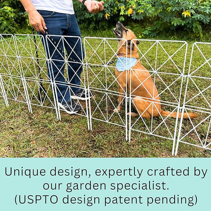 ShopLaLa Decorative Garden Fence (10 Panels) 12.5in(L) x 31in(H) Animal Barrier Fencing Rustproof White Metal Wire Flower Edging for Landscape, Dog Yard Gates Fences Tall No Dig Outdoor Decor D-F30B