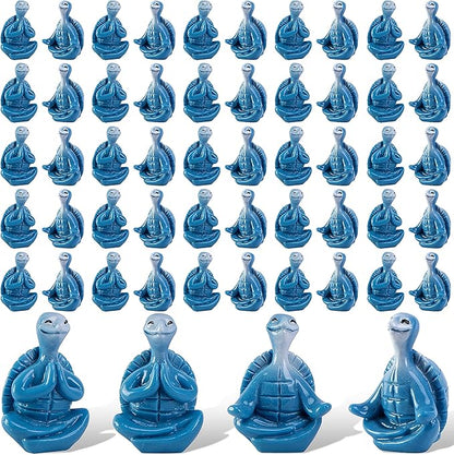 Watayo 48 Pcs Mini Sea Turtle Meditation Yoga Figurines, Miniature Zen Yoga Turtle Resin Statue, Coastal Beach Tiny Meditating Turtles Decor for Home Office Table Garden Decor Gifts DIY Crafts