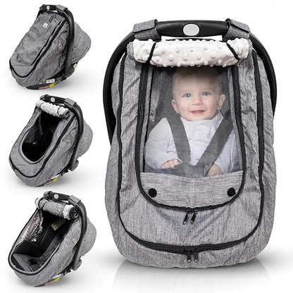 HippoBaby Waterproof Baby Car Seat Cover | Windproof Carseat Cover for Babies | Infant Car Seat Cover for Boys, Girls & carseat Covers Baby Girl | Universal Fit (Gray)
