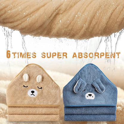 Hooded Towel for Baby, 2 Pack Coral Fleece and 9 Baby Washcloths, Soft and Absorbent Baby Towels Large 35.5x35.5 Inch Shower Towel Gift for Newborns, Infants and Toddlers (Navy Blue Dog+Brown Bear)