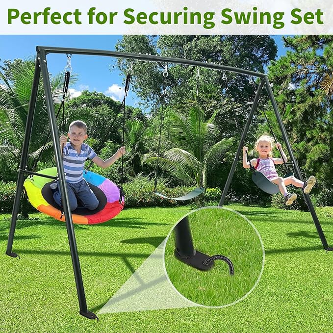 12 Inches Trampoline Wind Stakes 16-Pack, Heavy Duty U Stakes for Ground, Trampoline Tie Down Anchor Kit for Swing Set and Soccer Goal Galvanized Steel Anchors Black