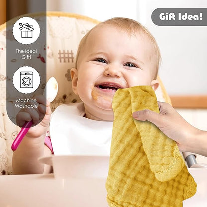 Ease Cubs 12 Pack Muslin Washcloths for Baby - 100% Cotton Baby Wash Cloths for or Baby Face Body Comfy and Soft for Newborn Infants Kids Girls and Boys - 12"x12" - Brown, Honey and Bean Paste Series