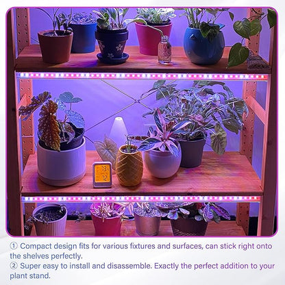 iPower 20W LED Grow Light Strips for Indoor Plants with Auto ON/Off 3/9/12H Timer 10 Dimmable Levels 48 LEDs Per Tube Sunlike Grow Lamp for Hydroponics Succulent, Red&Blue