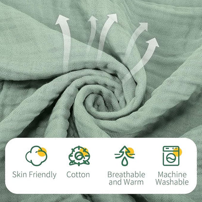VitalCozy 6 Pcs Baby Muslin Hooded Bath Towels and Washcloths, Muslin Hooded Baby Towels Absorbent Blankets for Gift Newborn Infant Shower (Green,Gray)