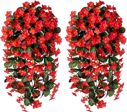HyeFlora Artificial Fall Fake Hanging Plants Flowers for Outdoor Outside Autumn Decoration, 2 PCS Faux Silk Daisy Mums Red Orchid Long Vines UV Resistant Realistic for Home Indoor Porch Patio Balcony
