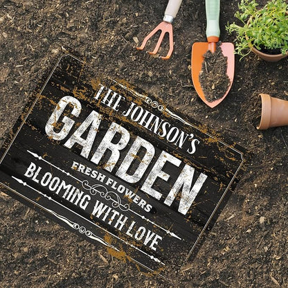 Custom Garden Blooming With Love Sign, Christmas Season, Personalized Name For Backyard/Flower Garden Décor Sign, 10x14 Inches, Rust Free .040 Aluminum, Fade Resistant, Made in USA by Sigo Signs