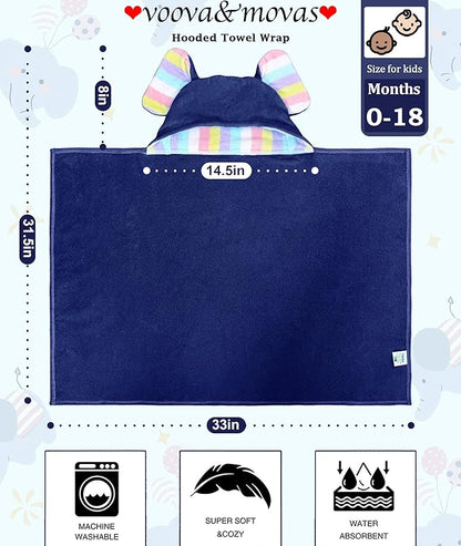 VOOVA & MOVAS Navy Baby Bath Towel with Cute Elephant Ears Hood – Super Absorbent, 100% Cotton, 420GSM – 33" x 31.5", Pink – Thick Towel for 0–18 Months – Newborn, Toddler, Infant, Baby Essentials