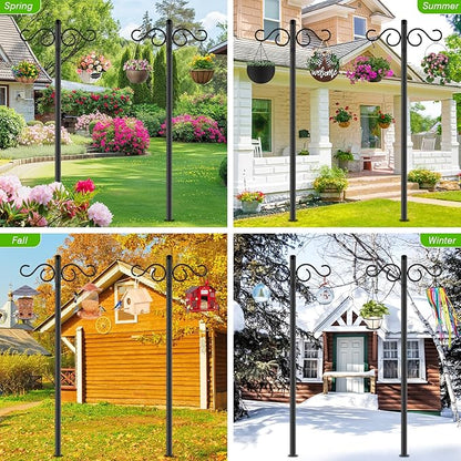 Double Shepherds Hooks for Outdoor,2 Pack 55 Inch Bird Feeder Pole with 5 Prongs Base,Heavy Duty Shepherds Hook,Suitable for Garden in Hanging Flower Basket,Lantern,Bird Nests (2 Pack 55 inch)
