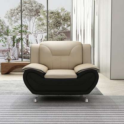 Container Furniture Direct Michael Modern Faux Leather Upholstered Stainless Steel Legs Living Room Sofa, Chair, Camel/Black