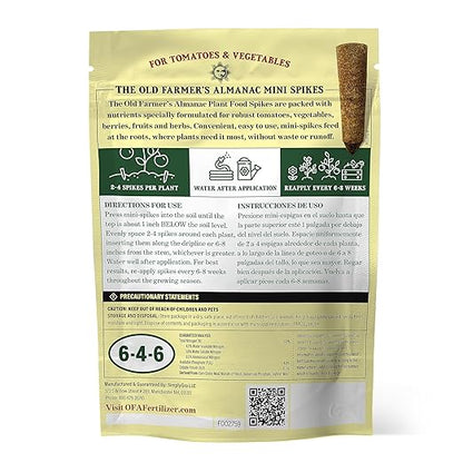 The Old Farmer's Almanac Tomato & Vegetable Plant Food Mini Spikes - NPK 6-4-6 for Continuous Feeding and Bountiful Harvests (72 Mini Spikes)