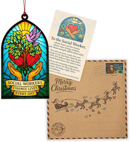 Christmas Social Worker Ornament – Xmas Social Worker Gifts – Suncatcher Effect Window – White Elephant Gifts - Xmas Tree Decoration
