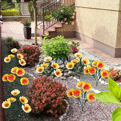 2 Pack Metal Flowers for Outdoor, Decorative Garden Stakes Yard Art, Outdoor Spring Garden Stake Summer Decor Bouquet of Poppy Flower Rustic Handcrafted Items for Lawn Porch Fence(Yellow)