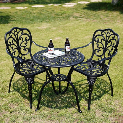 Bistro Set 3 Piece Outdoor, Bistro Table and Chairs Set of 2, All Weather Patio Bistro Set with Umbrella Hole, Patio Set for Garden, Black