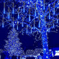 Kwaiffeo Blue Icicle Christmas Lights Outdoor, 16 Tubes(Equivalent to 2 Sets of 8-Tubes) LED Meteor Shower Lights for Xmas Halloween Decor Yard Lawn, Outdoor Lighted Christmas-Themed Ornaments