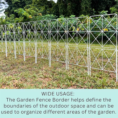 ShopLaLa Decorative Garden Fence (10 Panels) 12.5in(L) x 31in(H) Animal Barrier Fencing Rustproof White Metal Wire Flower Edging for Landscape, Dog Yard Gates Fences Tall No Dig Outdoor Decor D-F30B