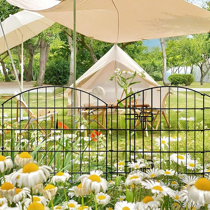 Metal Garden Fence 32 in H x 28 in W 10 Panels (9 Panels + 1 Gate) Total Length 23 ft, No Need Dig Rustproof Animal Barrier Fencing Border Fence for Dog, Patio,Yard, Landscape, Flower Bed