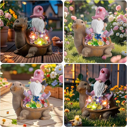 Solar Gnomes Outdoor Turtle Garden Statue for Yard with Outdoor Decorations for Patio Mom Gift