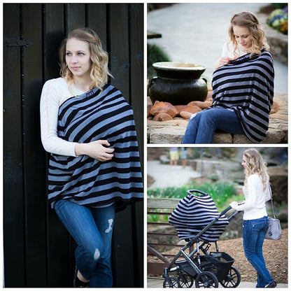 JLIKA Baby Car Seat Covers - Stretchy Infant Canopy and Nursing Cover for Breastfeeding Newborns Infants Babies Girls Boys Best Shower Gift Maternity Apron Infinity Scarf carseats (Gray Fog)