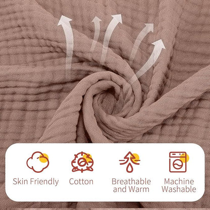 VitalCozy 6 Pcs Baby Muslin Hooded Bath Towels and Washcloths, Muslin Hooded Baby Towels Absorbent Blankets for Gift Newborn Infant Shower (Brown,Burnt Orange)