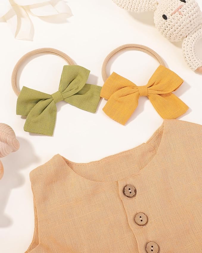 jollybows 20pcs Baby Girls Nylon Hair Bows Headbands Linen Hair Bands Elastic Hair Accessories for Kids Infants Newborn
